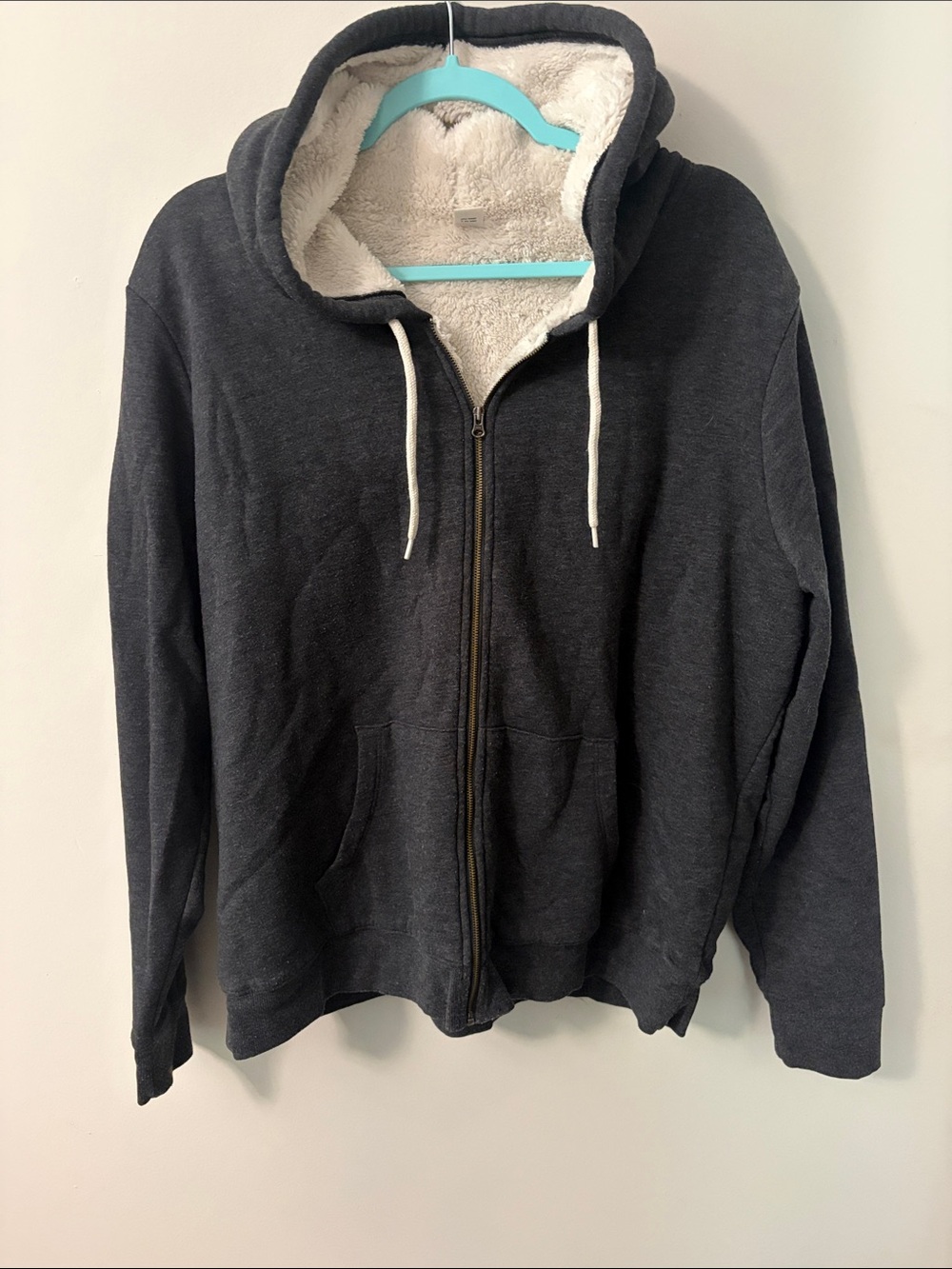 Old Navy Charcoal Zip-Up Sherpa Hoodie with Cream Lining